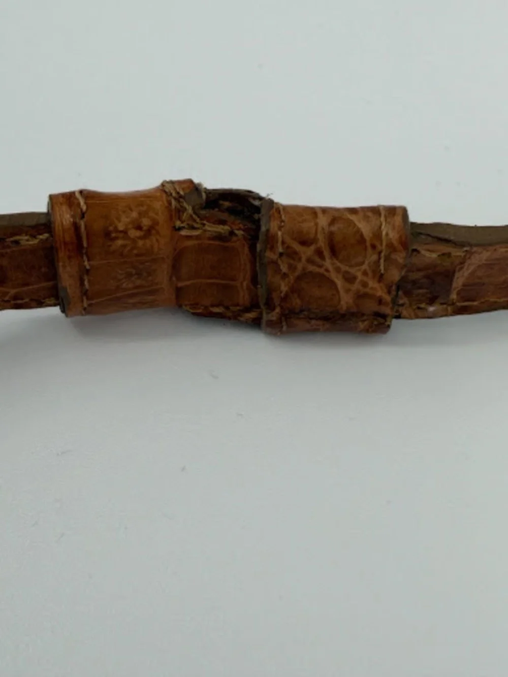 Baird & Baird Cognac Brown Genuine Caiman Leather Ring Strap Crossbody Bag